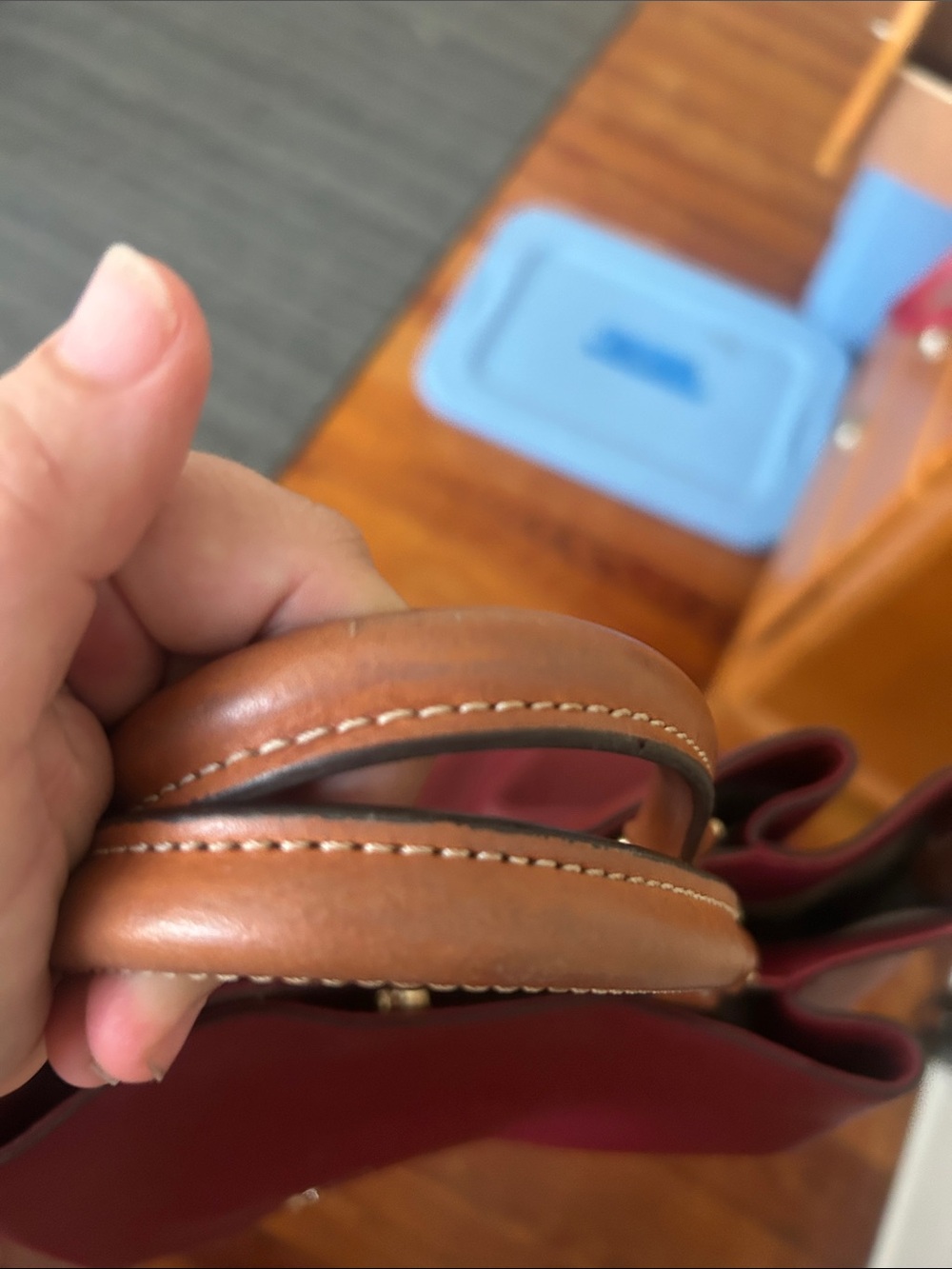Dooney & Bourke Wine Red Leather Satchel with Tan Handles - Picture 12 of 14